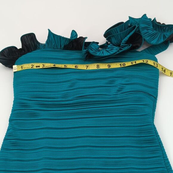 XOXO Y2K Teal Ruffle Rose Bodycon One Shoulder Mini Dress Size Small - Picture 4 of 9